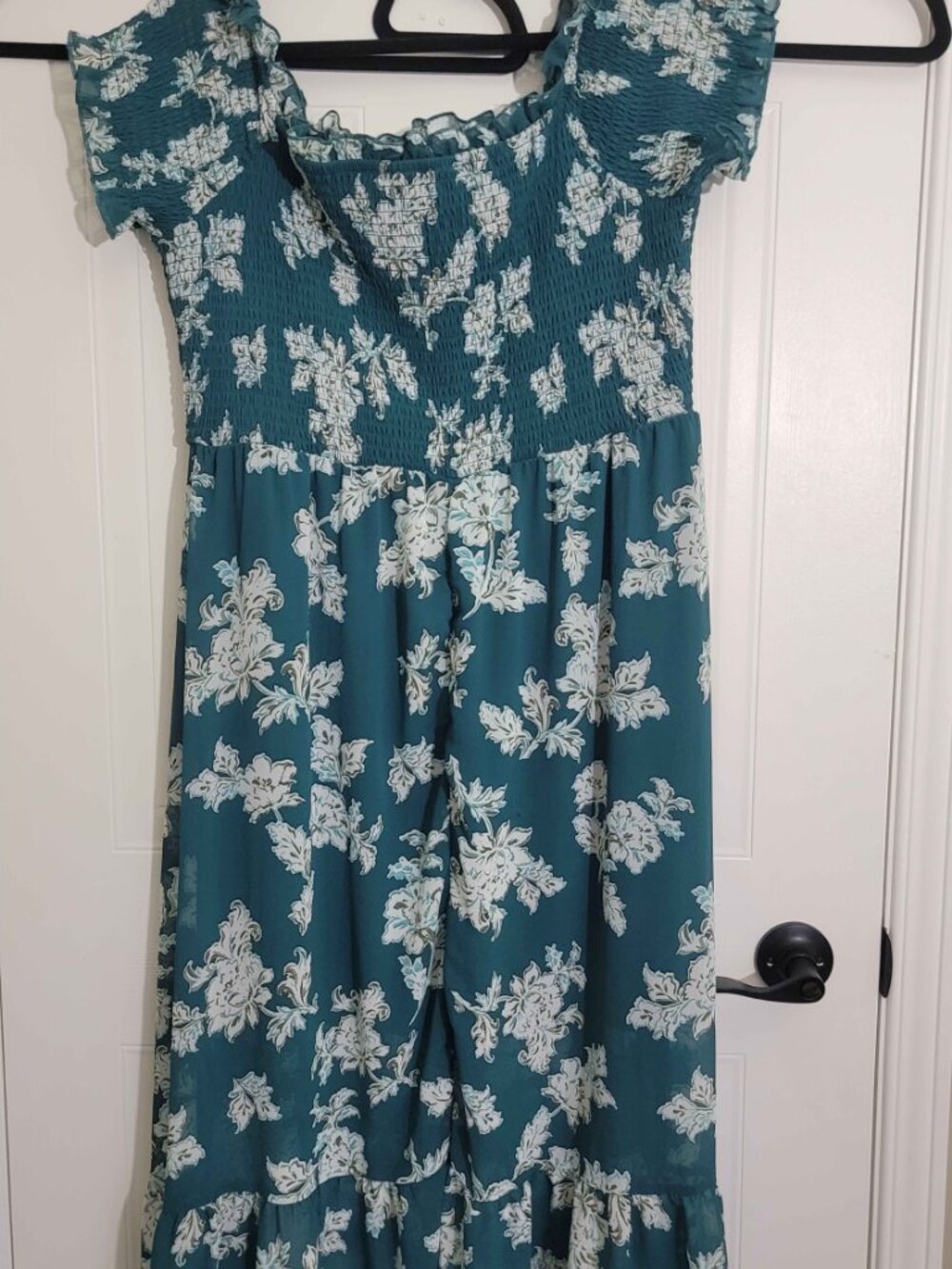 Dark Teal Floral Off Shoulder Dress